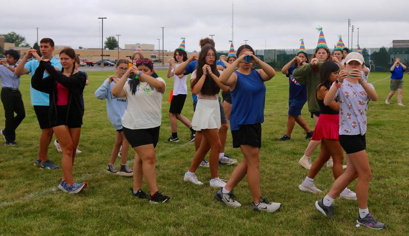 The Kaneland Marching Knights practice during band camp on Friday, August 2, 2024 in Maple Park.