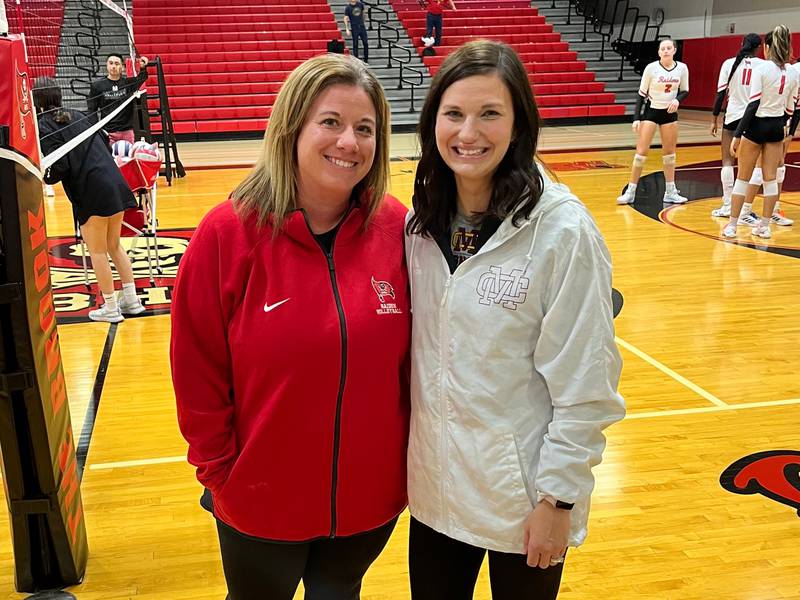 Two former Hall players, Molly DeSerf of Bolingbrook (left) and Tricia (Linnig) Samolinski met for the first time as opposing coaches on Sept. 17.