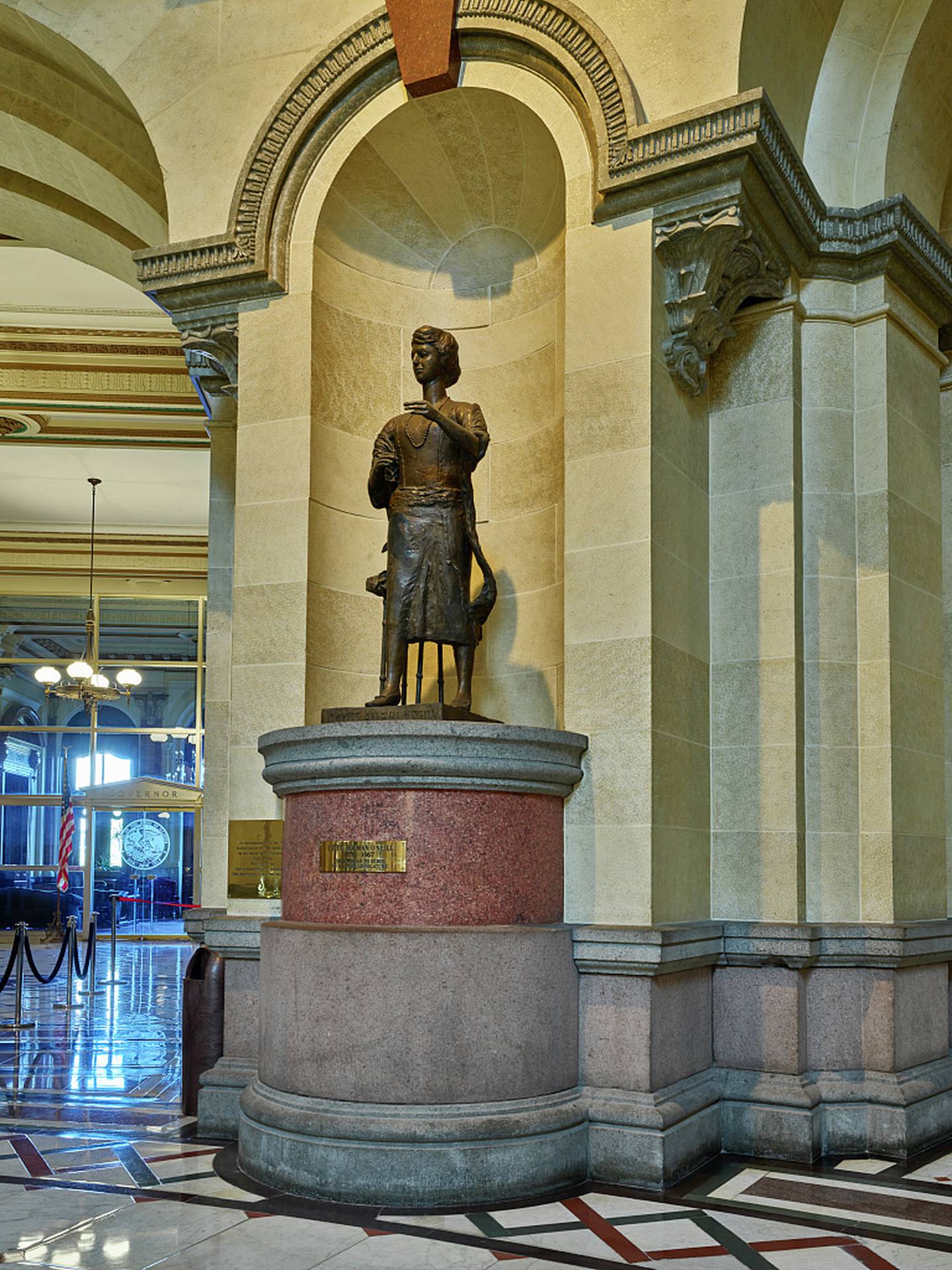 A statue of Lottie Holman O'Neill stands in the rotunda of the Illinois Capitol in Springfield. O'Neill was the first woman elected to serve in the Illinois legislature.