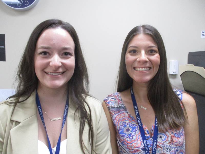 Payton Hartman, left, is the newest staff member with the Kendall County Human Resources Department. Hartman is seen here on Aug. 15, 2023 with fellow HR generalist Tricia Springman.