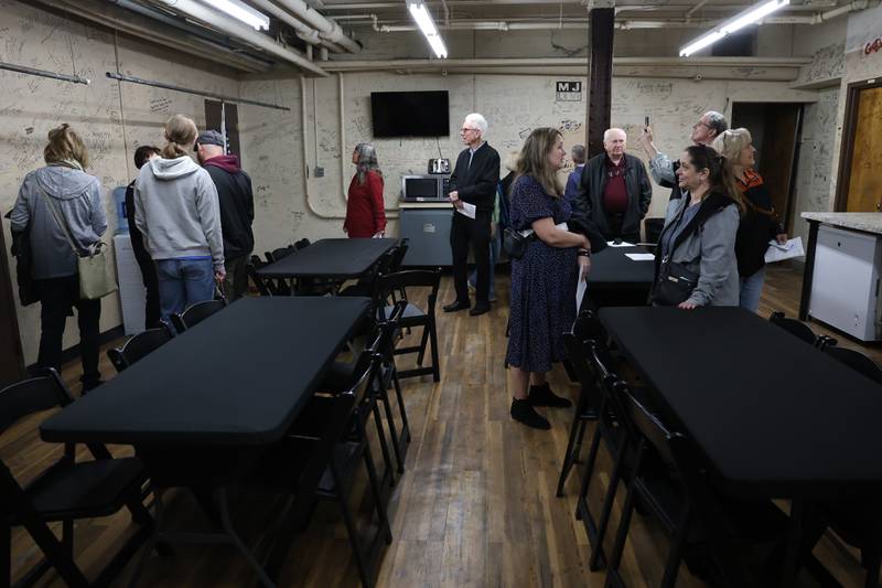 Guest visit the green room at the Rialto Theater’s 100th anniversary celebration on Sunday, May 3, 2026 in Joliet.