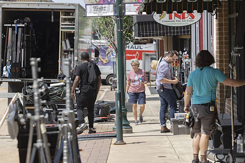 Filmmakers are seen working at downtown Dixon businesses Veniers and The Next Picture Show Monday, May 22, 2023 as they make a feature film titled “Adult Children.” The crew also spent time at Dixon City Fire Department for scenes. The movie is being written by Annika Marks, directed by Rich Newey and produced by Angie Gaffney. Along with Dixon, downtown Oregon is getting some exposure was well.