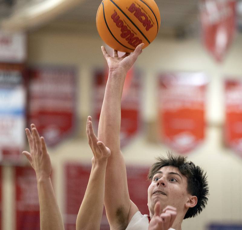 Oregon’s Jackson Caposey puts up a shot against Dixon Tuesday, Feb. 4, 2025, in Oregon.