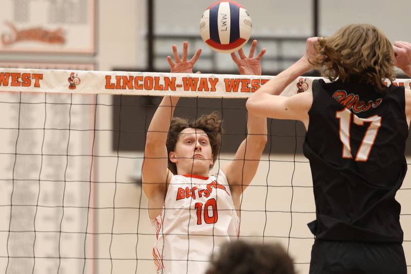 Plainfield East’s Thomas Tagtmeyer pushes over a shot against Lincoln-Way West on Wednesday, March 22nd. 2023 in New Lenox.