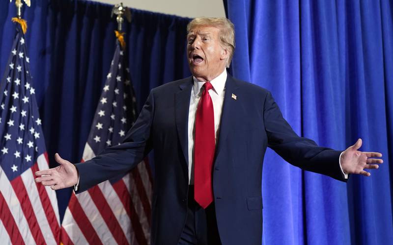 Republican presidential candidate former President Donald Trump arrives at a campaign rally Saturday, March 2, 2024, in Richmond, Va. (AP Photo/Steve Helber)