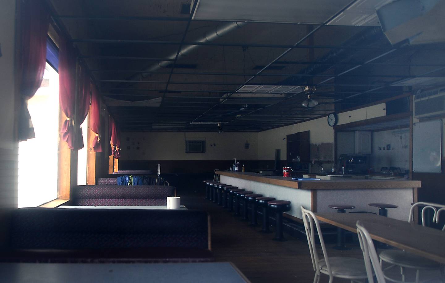 A view of the inside of the old Solon Mills Train Depot on Wednesday, April 20, at 8612 Route 12 in Richmond. The building is looking for a new home. The depot dates back to the early 20th century, but for more than 50 years, the depot housed a restaurant that recently closed.