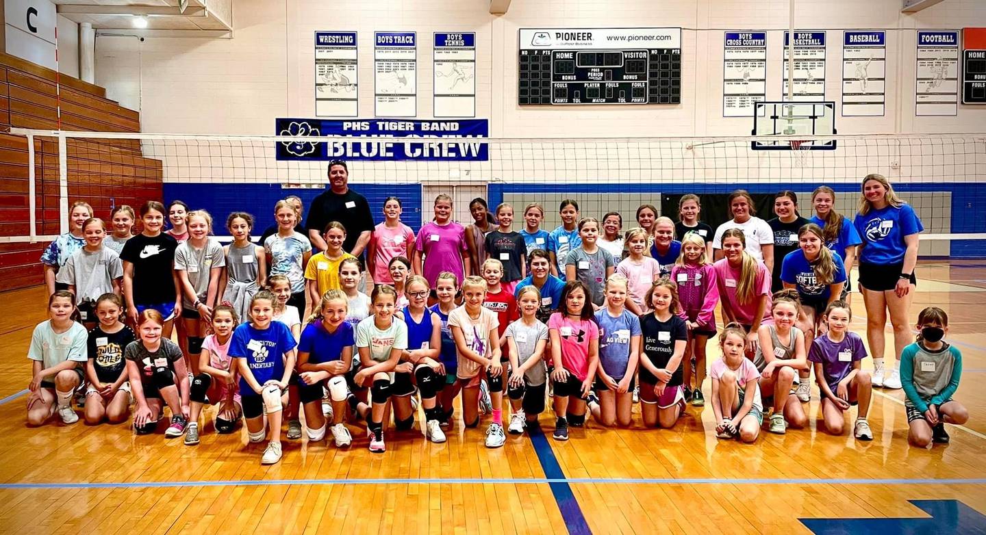 There were 45 girls in this year's elementary session for grades 3-6 of the Princeton Tigresses' volleyball camp.