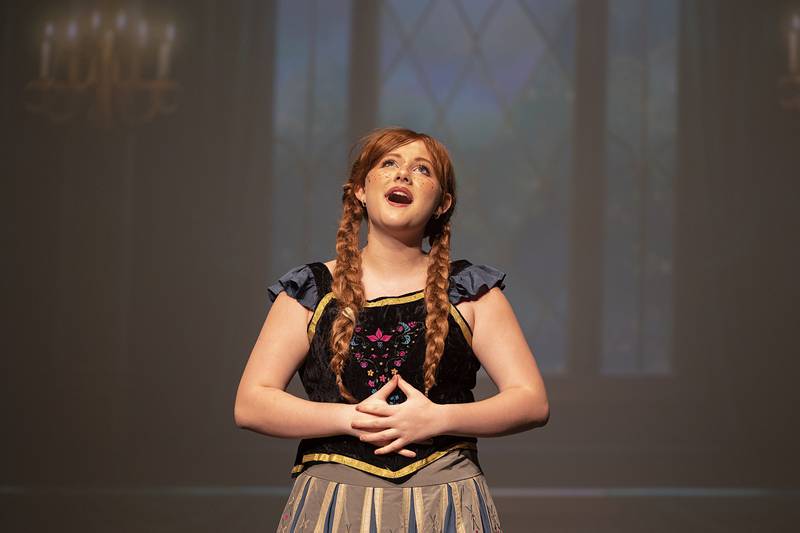 Newman High School’s Jess Ardis, playing Ana, rehearses a scene Wednesday, April 15, 2026, for Newman High School’s rendition of “Frozen.” Shows will begin at 7 p.m. April 17, at 7 p.m. April 18 and at 2 p.m. April 19 at Centennial Auditorium on the campus of Sterling High School.