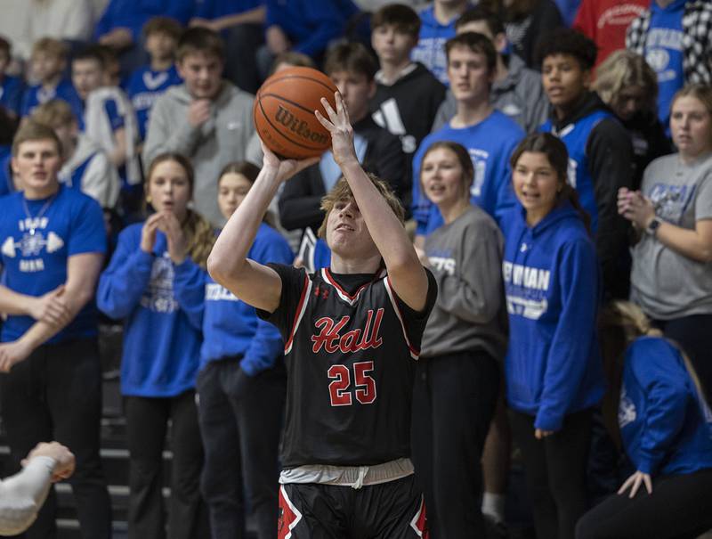 Hall’s Wyatt West puts up a three point shot against Newman Friday, Feb. 2, 2024 at Newman High School.