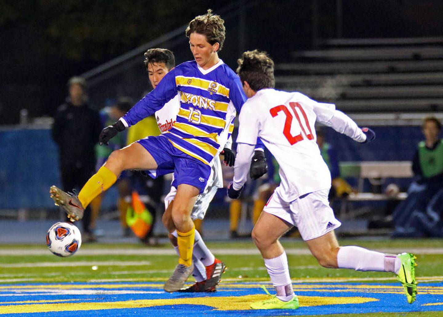 Lyons Township's Jackson Turner (13) controls the ball during the IHSA class 3A Lyons Township sectional semifinal against Hinsdale Central in Western Springs on Oct. 29.