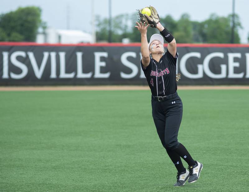 Antioch’s Gabby Debevec fields a pop-up against Lemont Friday, June 10, 2022 in the class 3A IHSA state softball semifinal game.