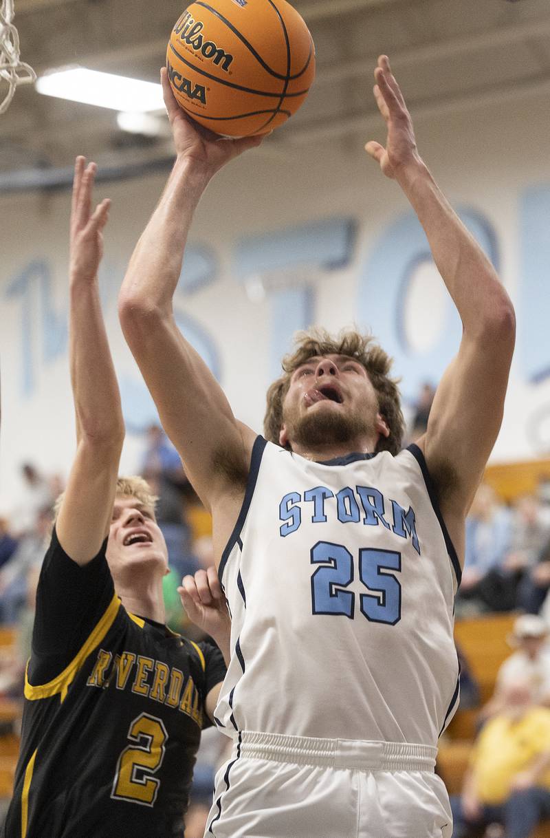 Bureau Valley’s Landon Hulsing puts up a shot against Riverdale Wednesday, Feb. 26, 2025, at the Class 2A Regional semifinal at Bureau Valley High School.