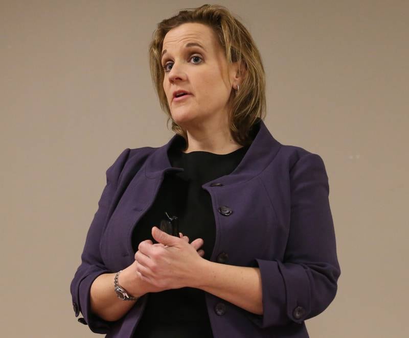 Illinois Valley Community College Board of Trustees candidate Julie Ajster speaks during a candidate forum on Wednesday, March 22, 2023 at IVCC.