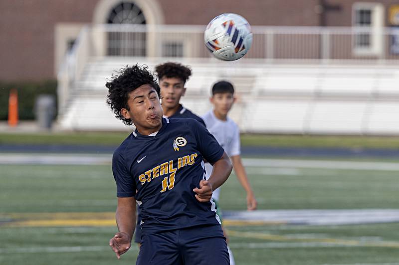 Sterling’sAnthony Rosas plays a shot against Alleman Tuesday, Sept. 19, 2023 at Sterling High School.