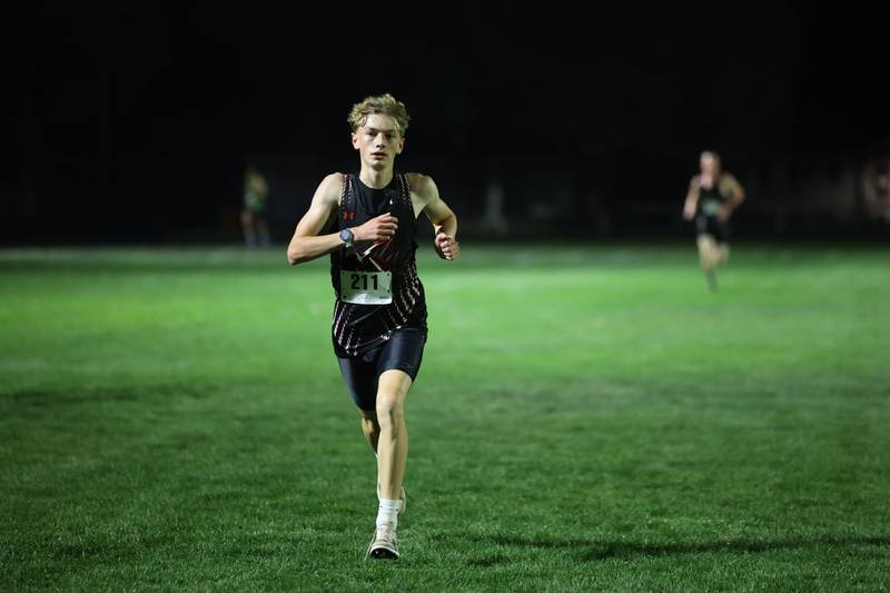 Bradley-Bourbonnais' Luca Nims nears the finish line during the All-City cross country meet at Bishop McNamara on Wednesday, Sept. 17, 2025.