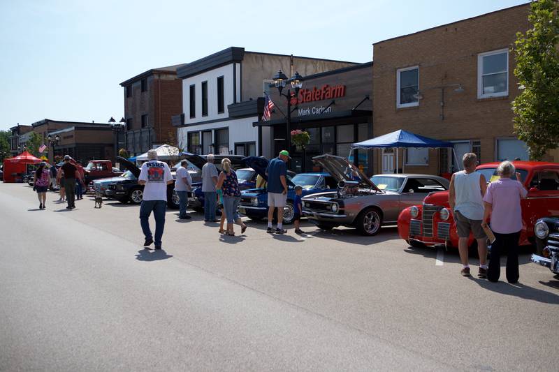 Cars fill the street as locals gather at the Crusin' to Genoa Car Show on Saturday, Aug.16,2025 in Genoa.