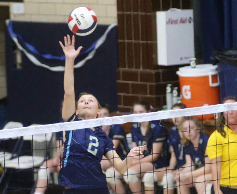 Marquette's Anna Hjerpe spikes the ball to Marquette on Thursday, Oct. 19, 2023 at Bader Gym.