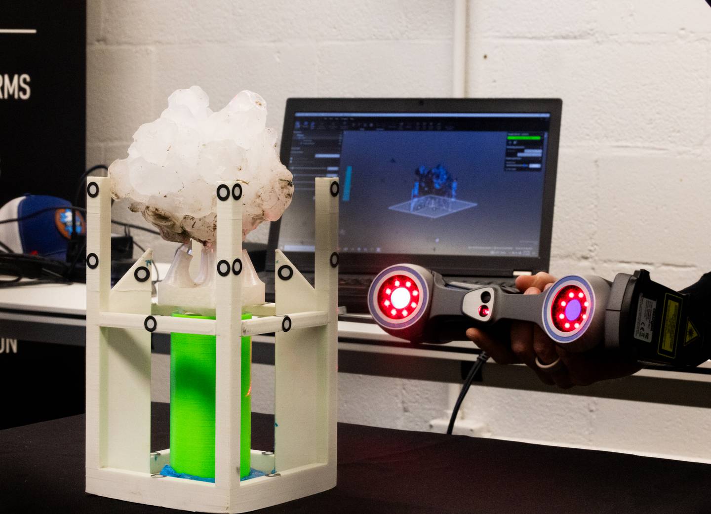 A massive hailstone collected from a severe storm in Kankakee County on March 10, 2026, sits ready to be measured by researchers at Northern Illinois University in DeKalb on Tuesday, March 17, 2026. The stone was 6.6 inches wide and weighed nearly 20 ounces, likely a state record once certified, according to NIU.