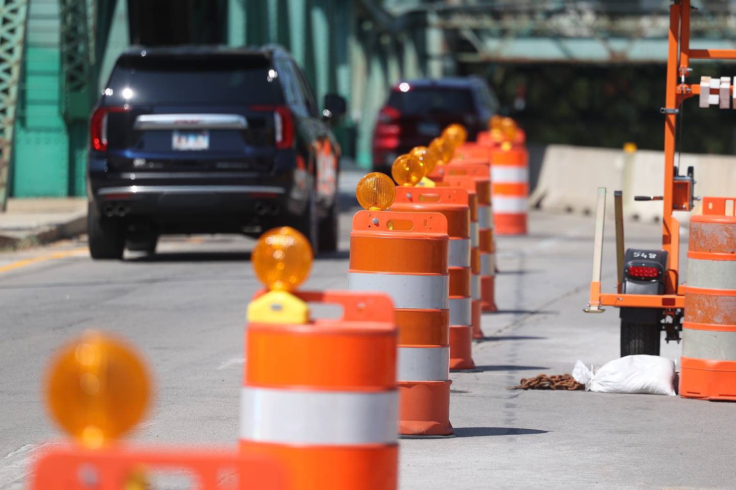 Cass Street Bridges is narrowed down to one lane on Tuesday, August 13, 2024 in Joliet.