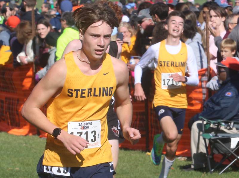 Sterling's Parker Janssen and Parker Blakeslee compete in the Class 2A State Cross Country race on Saturday, Nov. 4, 2023 at Detweiller Park in Peoria.