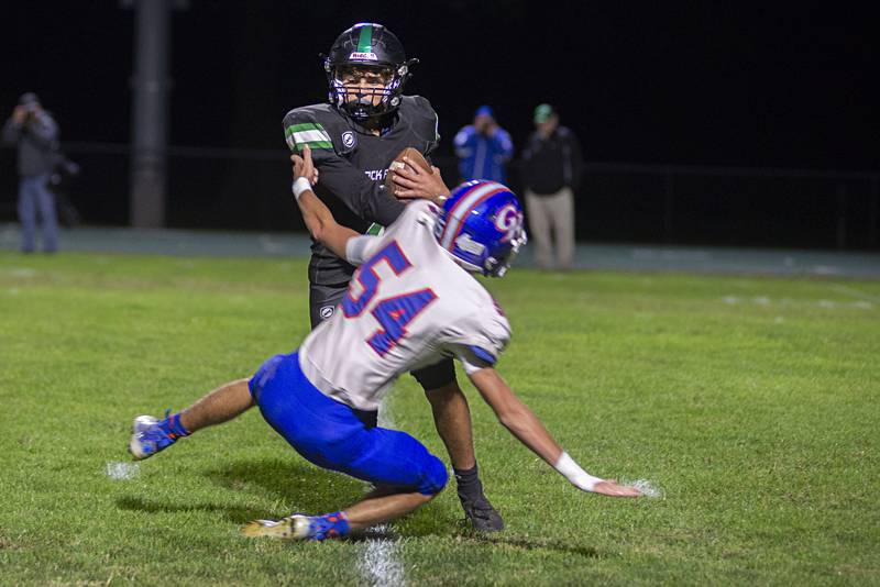 Rock Falls’ Vincent Lombardo avoids a tackle Friday, Sept. 23, 2022 against Genoa-Kingston.