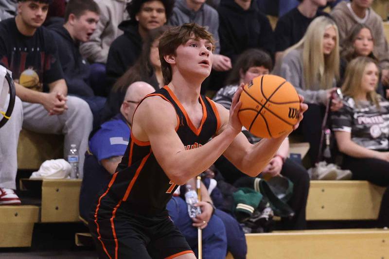 Lincoln-Way West’s Ethan Swanson lines up a shot against Lockport on Friday, Dec. 6, 2024 in Lockport.