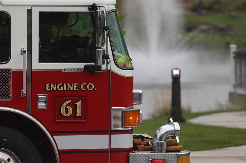 New Lenox Fire Engine 61 sits outside the New Lenox Police Department during a 9/11 commemoration on Monday, Sept. 11, 2023 in New Lenox.