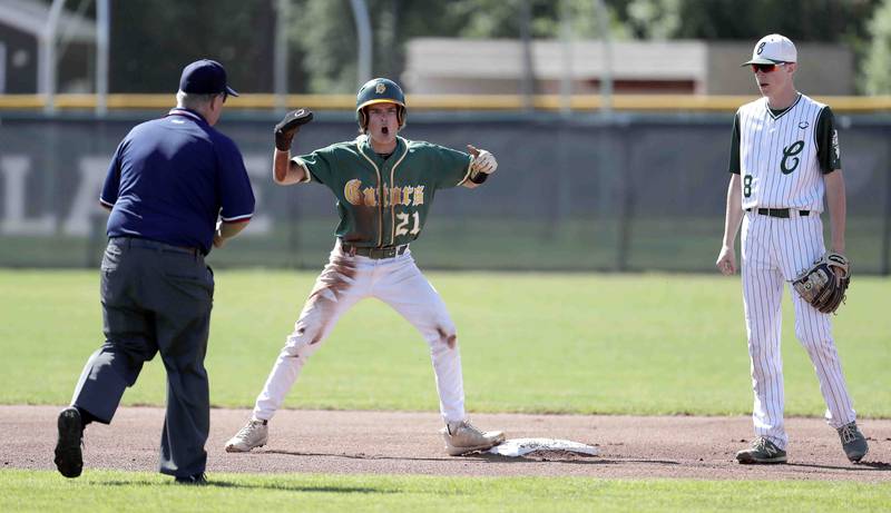 Crystal Lake South's Dayton Murphy reacts after stealing second base during the IHSA Class 3A sectional semifinals, Thursday, June 2, 2022 in Grayslake.