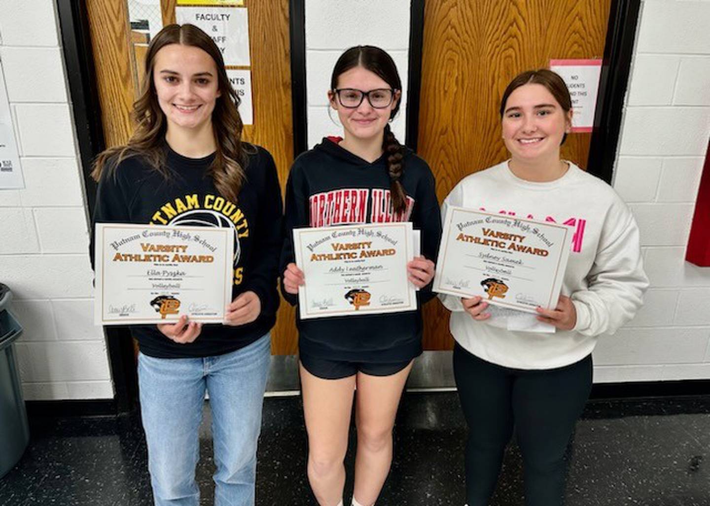 Seniors honored at the Putnam County volleyball night were Ella Pyszka (left), Addy Letherman and Sydney Samek.