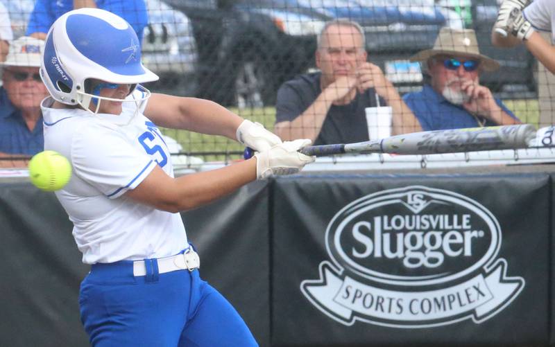 St. Charles North's Skyla Ritter strikes out swinging during the Class 4A championship game on Saturday, June 8, 2024 at the Louisville Slugger Sports Complex in Peoria.