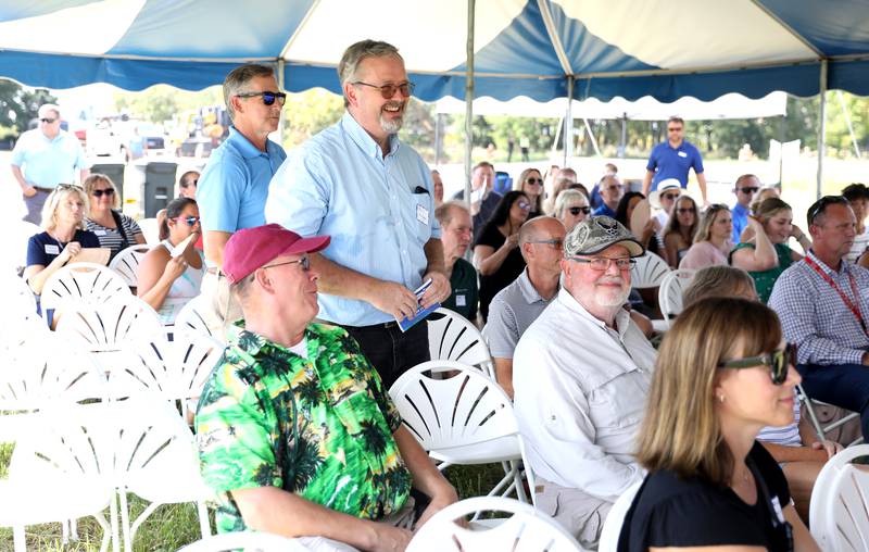 Phil Haugen, a member of the board of directors at the Fox Valley Family YMCA, stands for recognition during a groundbreaking ceremony for the East Branch of the Fox Valley Family YMCA on Tuesday, Aug. 27, 2024 in Bristol.