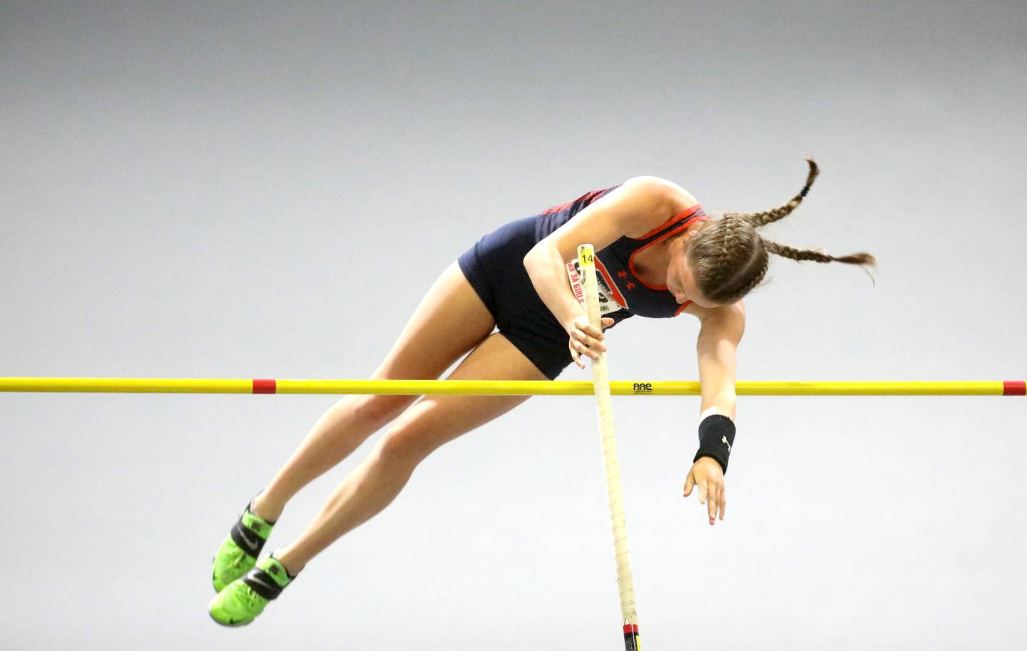 Emma Ponx of Oswego competes in the 3A pole vault finals during the IHSA Girls State Championships in Charleston on Saturday, May 21, 2022.
