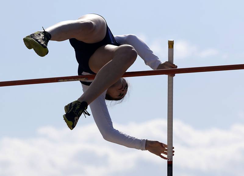 Cary-Grove’s Caelie Mendro pole vaults on Thursday, May 7, 2026, during the Fox Valley Conference Girls Track and Field Meet at Huntley High School.