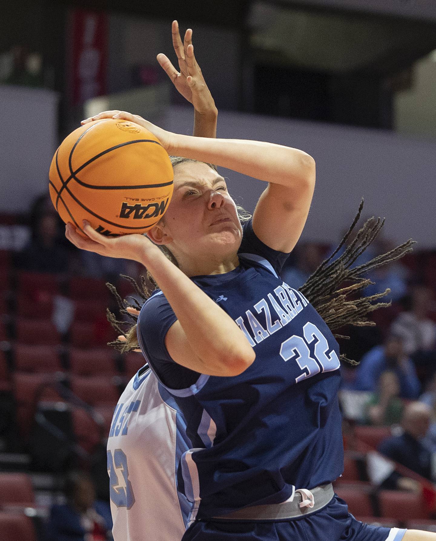 Nazareth’s Stella Sakalas puts up a shot against Belleville East Friday, March 6, 2026, in the Class 4A girls state semifinal game at CEFCU Arena at ISU.