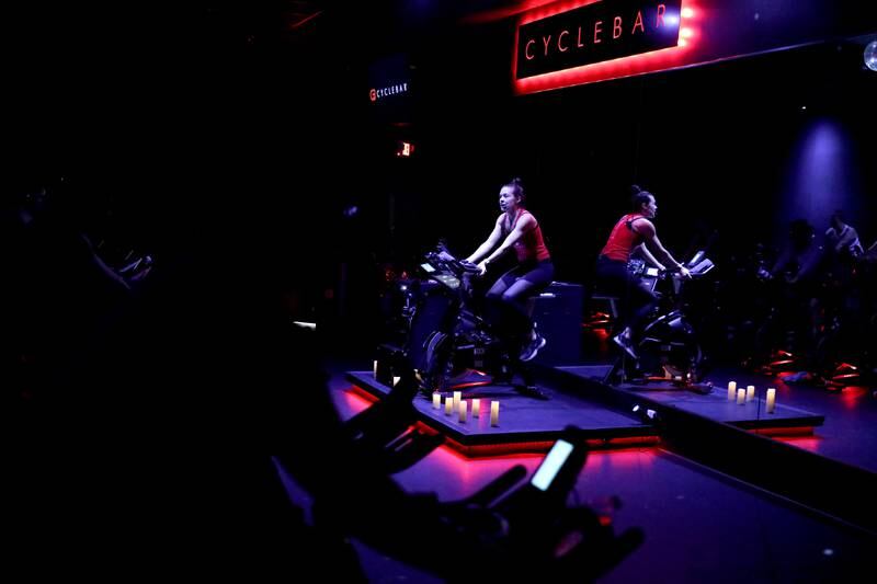Lindsey McCall teaches a class at the newly-opened Cyclebar in St. Charles.