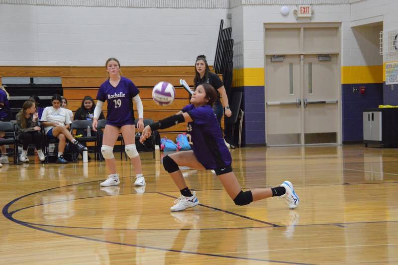 Rochelle's Jaqueline Garcia passes the ball during an eighth-grade volleyball match against Burlington Central on Sept. 8.