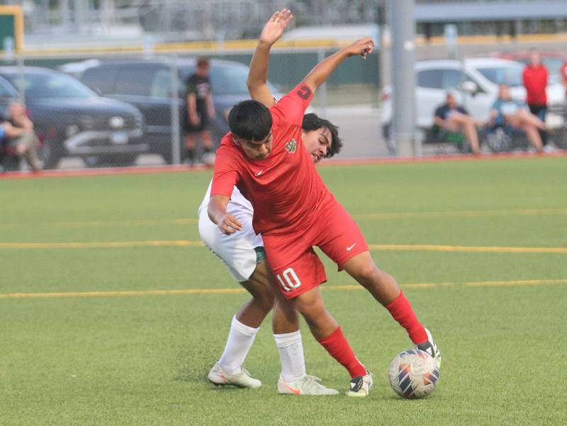 L-P's Ismael Mejia takes control of the ball against Ottawa's Christian Solis on Monday, Oct. 6, 2025 at the L-P Athletic Complex in La Salle.