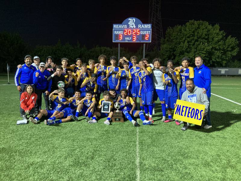The De La Salle Institute boys soccer team after winning the 2025 Windy City Classic.