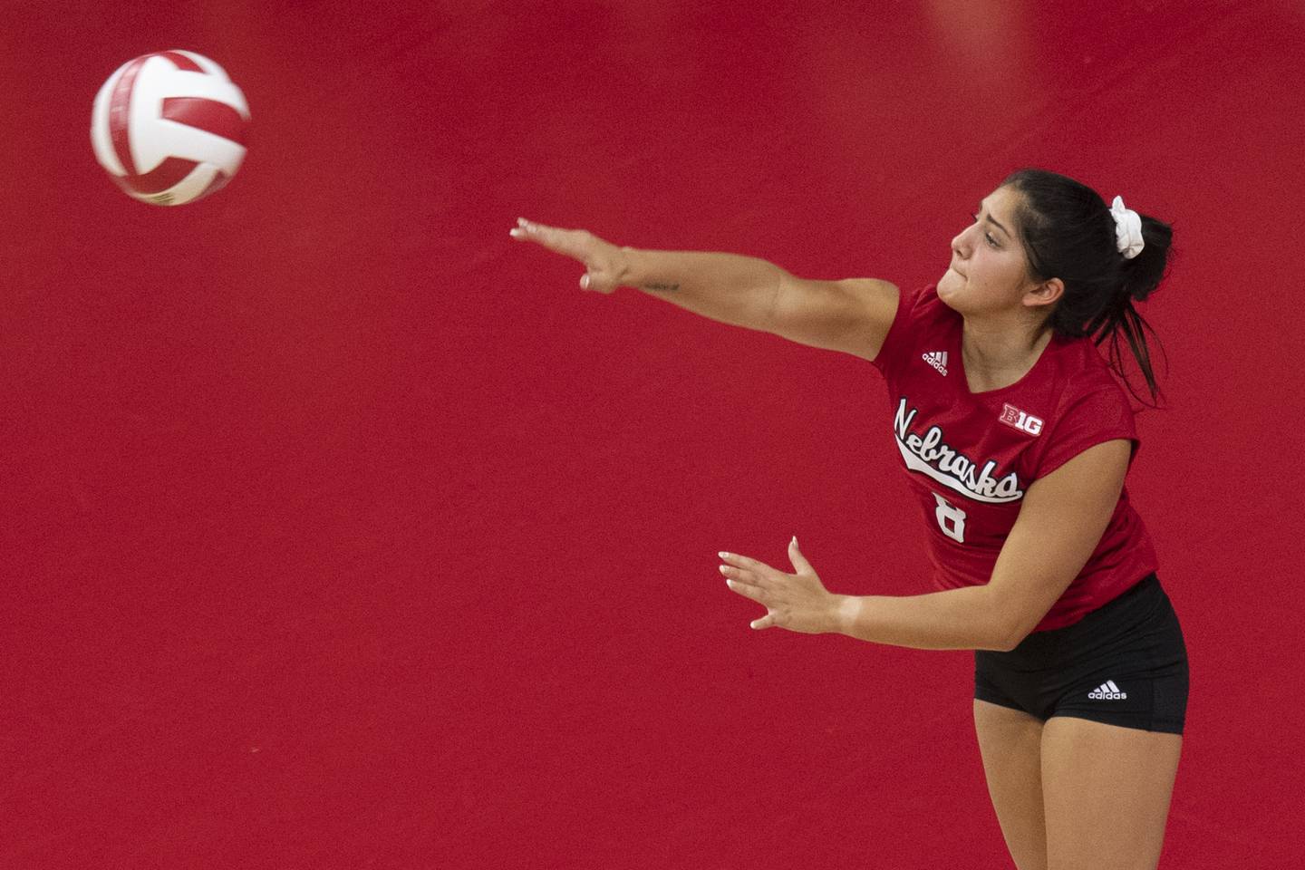 Nebraska's Lexi Rodriguez serves the ball against Pepperdine during the 2022 season in Lincoln, Neb.