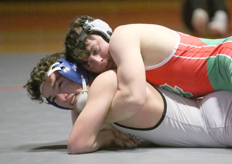 L-P's Walter Haage wrestles Ottawa's Ollie Kearfott on Thursday, Jan. 9, 2025 in Sellett Gymnasium at L-P High School.