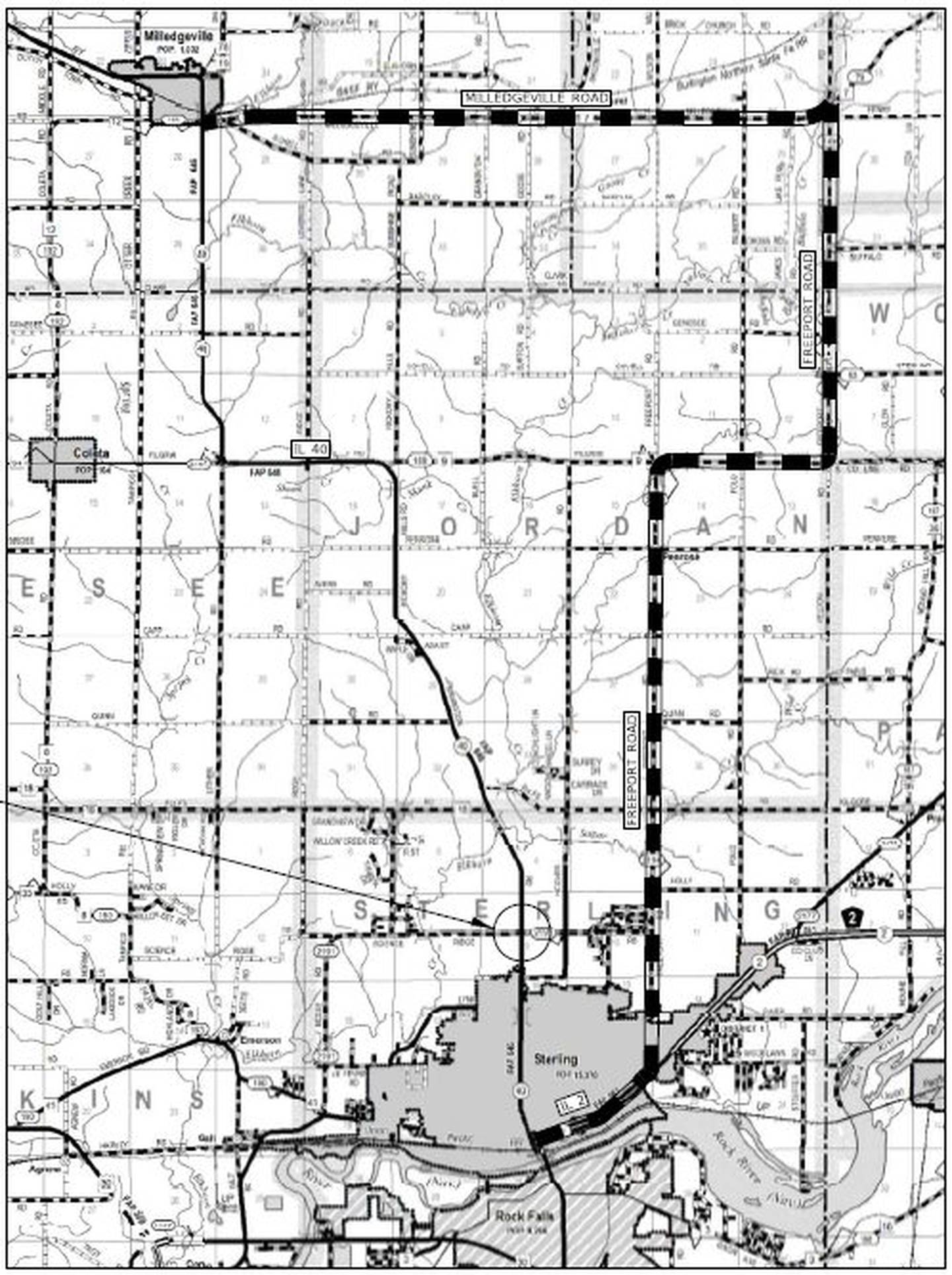 On July 24, IDOT's contractor is scheduled to begin improvements to the intersection of Science Ridge and Route 40.  This will necessitate a detour around the area for through traffic.  The official, IDOT approved detour, utilizes Route 2 - Freeport Road - Milledgeville Road.  The intersection will remain closed for the duration of the project.