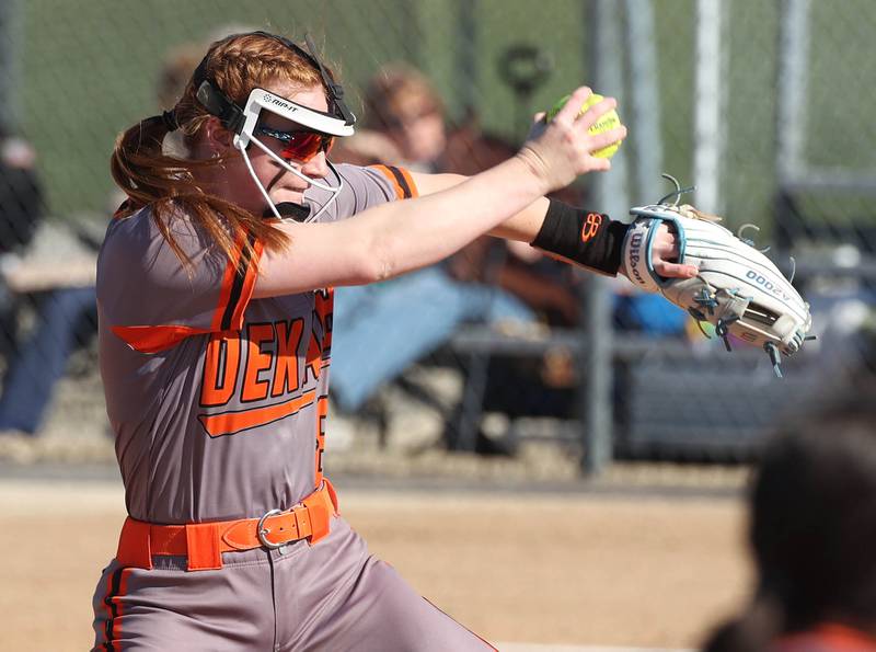 DeKalb's Cassidy Cavazos delivers a pitch Thursday, May 8, 2025, during their game at Genoa-Kingston High School.