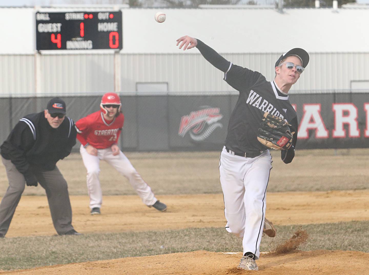 Woodland/Flanagan-Cornell's Carter Ewing delivers a pitch against Streator on Wednesday, March 15, 2023 at Woodland High School.