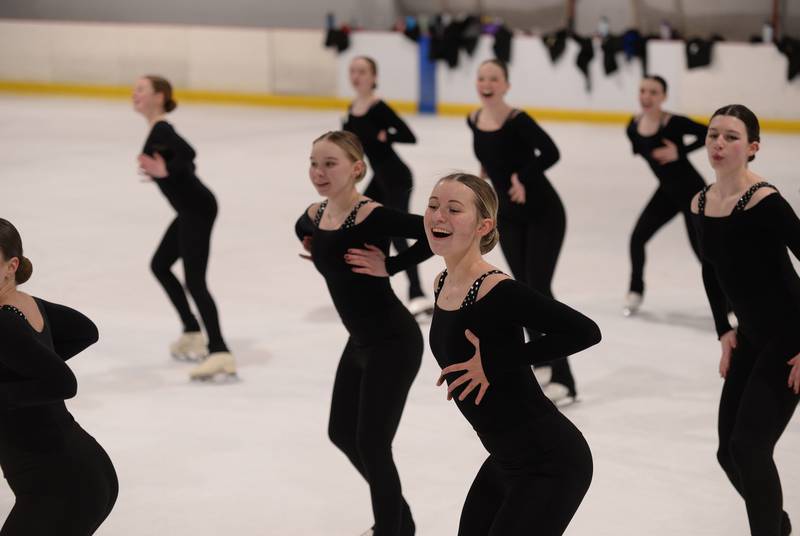 Members of the Dazzlers synchronized skating team including Ally Widmar of Elmhurst practice their routine Wednesday Feb 15, 2023.