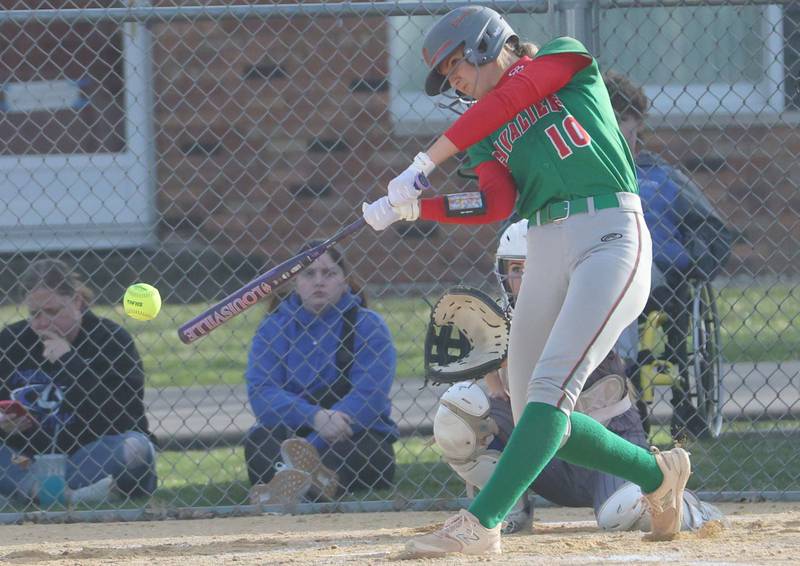 L-P's Kelsey Frederick gets a hit against Princeton on Tuesday, March 24, 2026 at Little Sibera Field in Princeton.