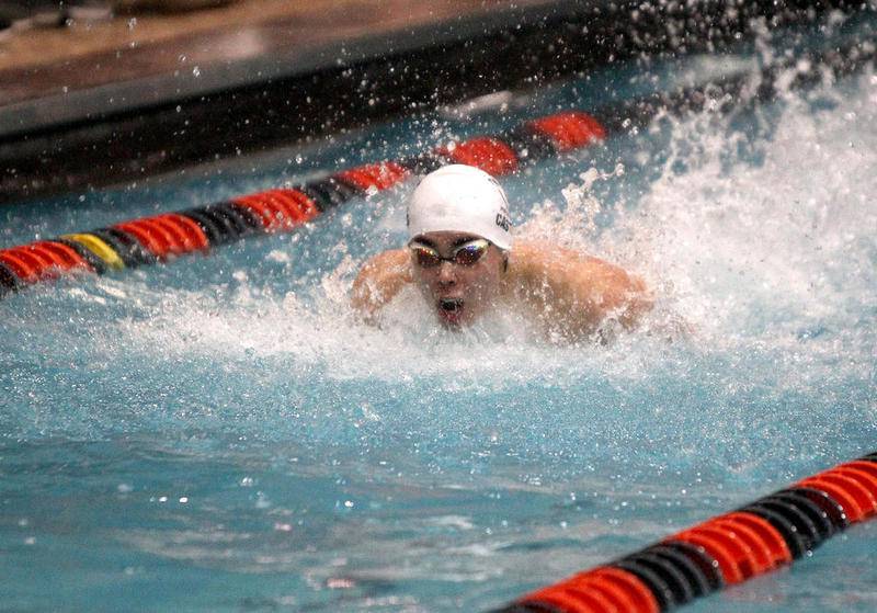 Cary-Grove co-op's Ben Castro swims the 100-yard butterfly Saturday during the IHSA Boys Swimming and Diving Championships at Evanston High School.