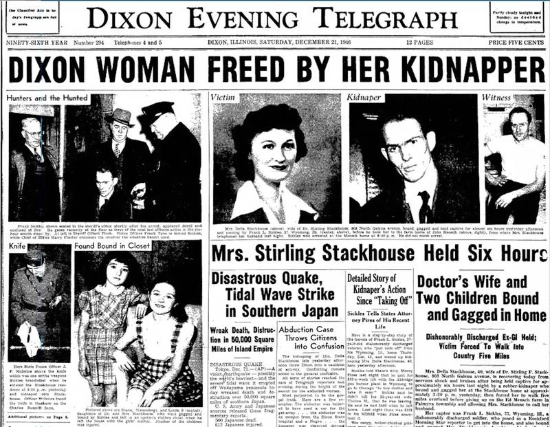 Kidnapping coverage in the Dixon Evening Telegraph, Dec. 21, 1946.