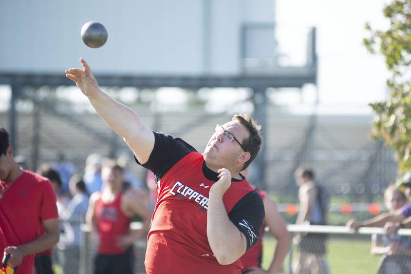 Amboy's Chandler Pohl throws the shot at the class 1A Erie track sectionals on Thursday, May 19, 2022.