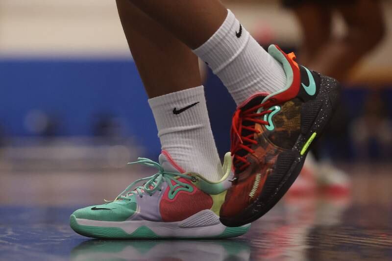 Joliet West’s Jeremiah Fears sports the Nike PG 5 Mismatched shoes for his game against Joliet Central.