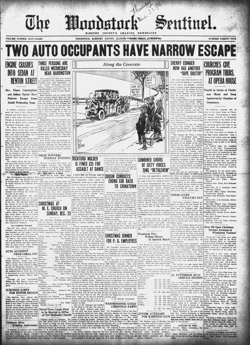 The Woodstock Sentinel on Dec. 20, 1923.